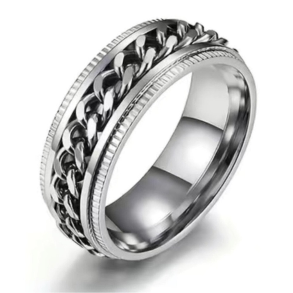 Stainless Steel Chain Spinner Ring | 8mm Fidget Band Comfort Fit